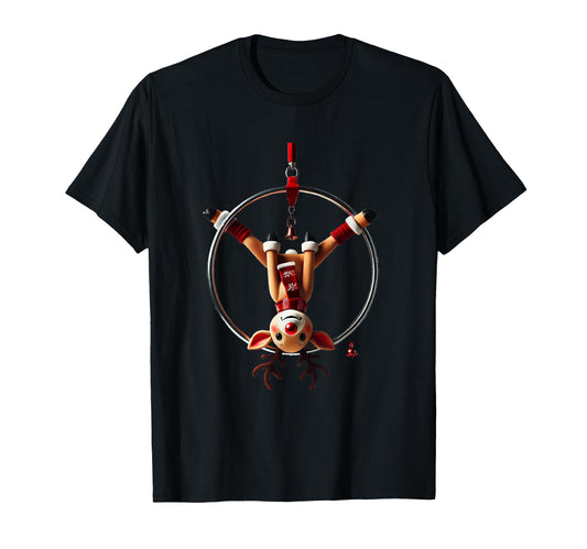 Aerial Hoop Christmas Reindeer Performing Lyra T-Shirt
