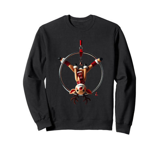 Aerial Hoop Christmas Reindeer Performing Lyra Sweatshirt