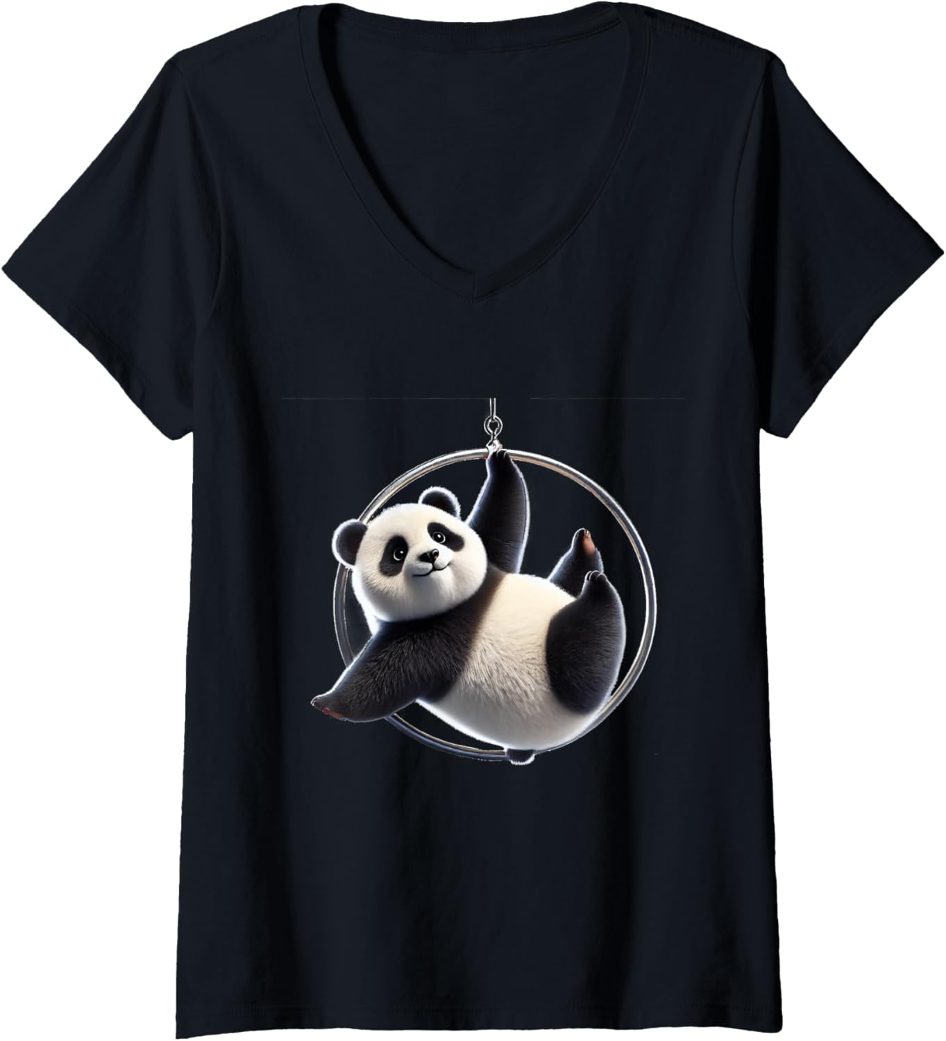 Womens Aerial Lyra Hoop Panda Cute Fun V-Neck T-Shirt