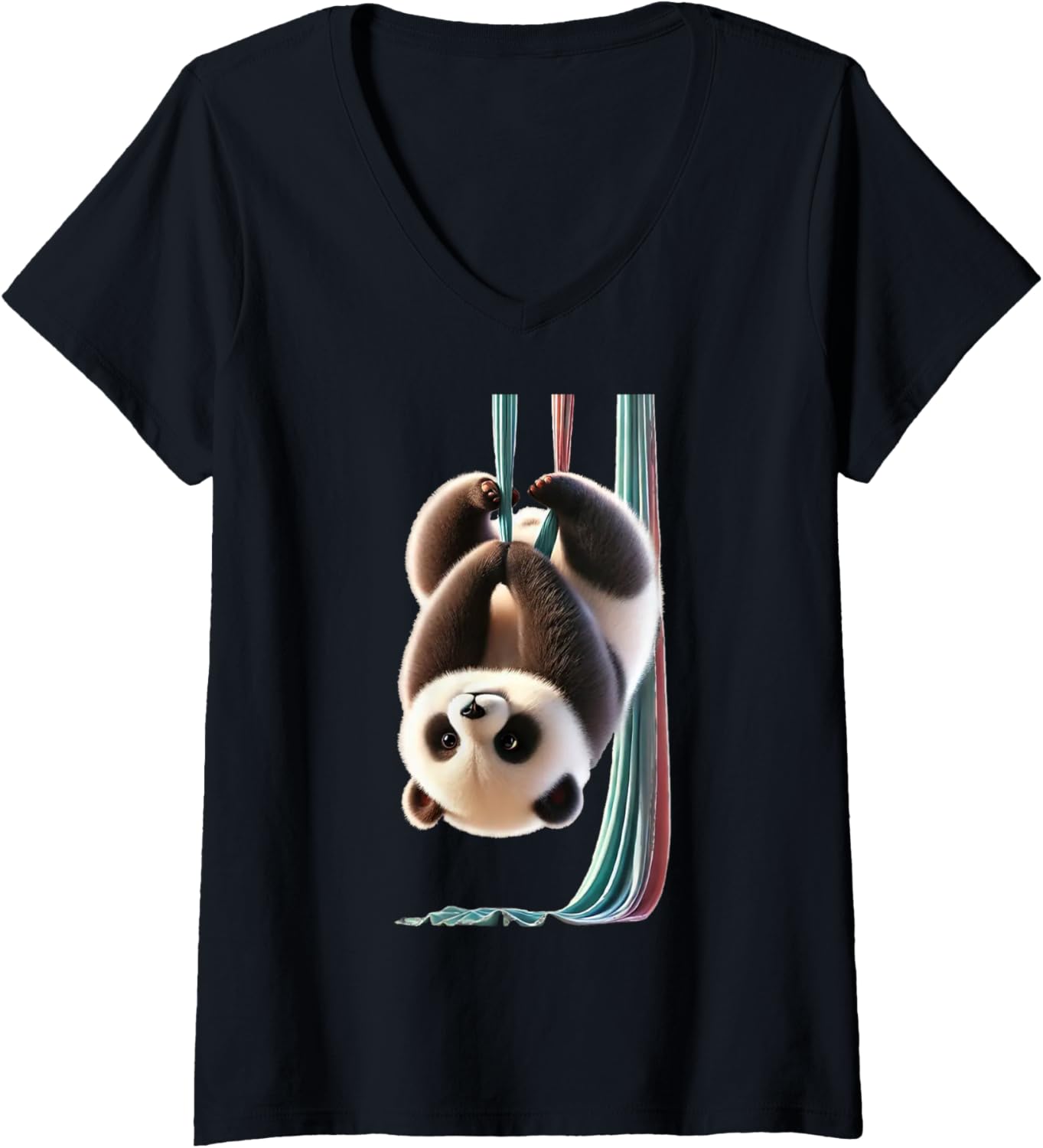Womens Aerial Panda cute Performing Silks V-Neck T-Shirt