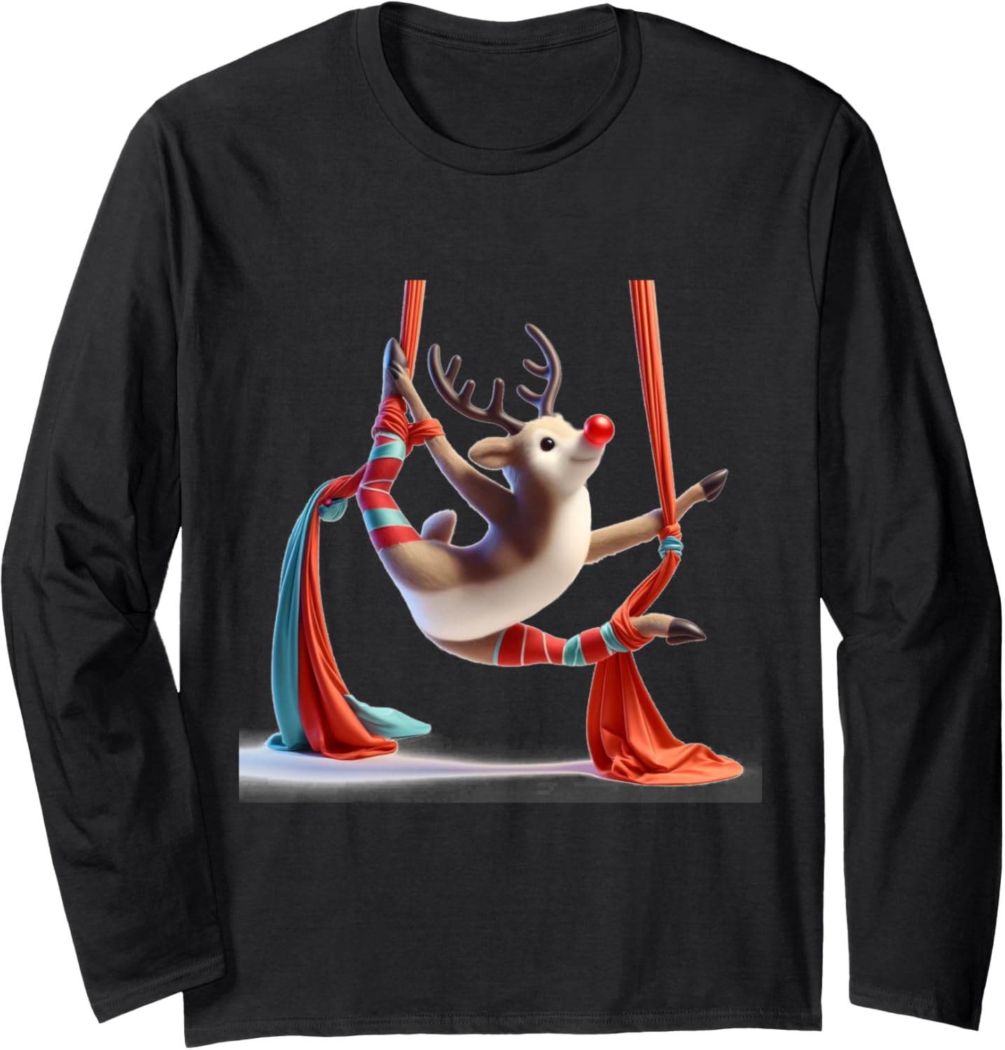 Aerial Christmas Reindeer Performing SIlks Long Sleeve T-Shirt
