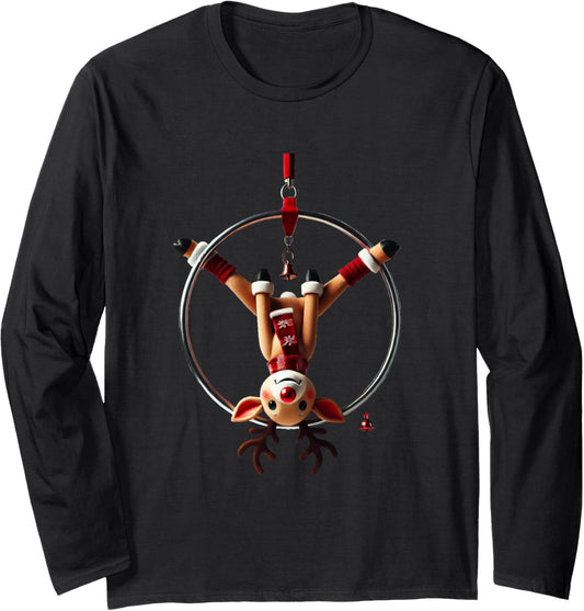 Aerial Hoop Christmas Reindeer Performing Lyra Long Sleeve T-Shirt