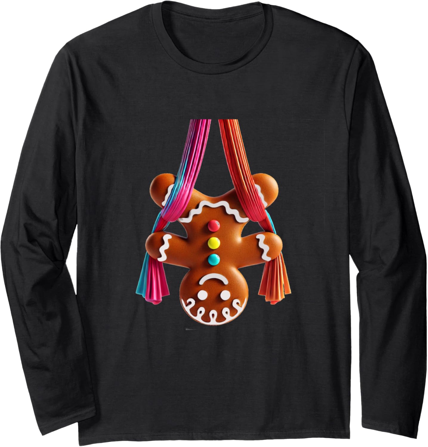 Aerial Christmas Gingerbread Man Performing SIlks Long Sleeve T-Shirt