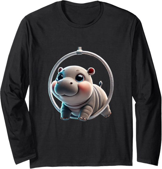 Aerial Lyra Hoop Performing Hippo Long Sleeve T-Shirt