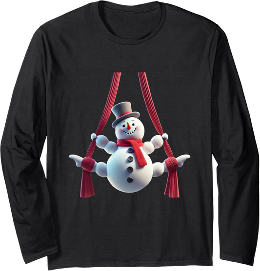 Aerial Christmas Snowman Performing SIlks Long Sleeve T-Shirt