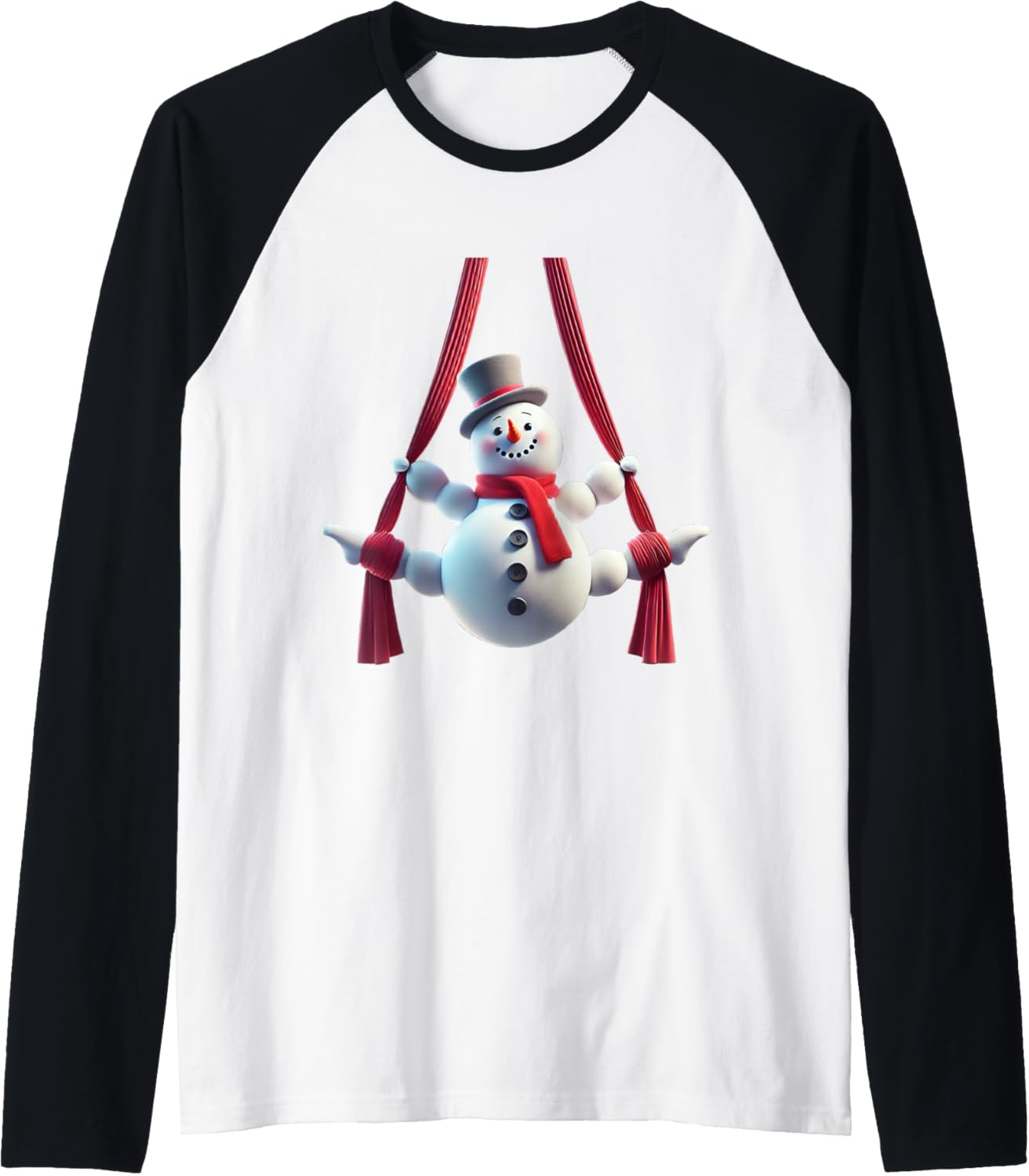 Aerial Christmas Snowman Performing SIlks Raglan Baseball Tee