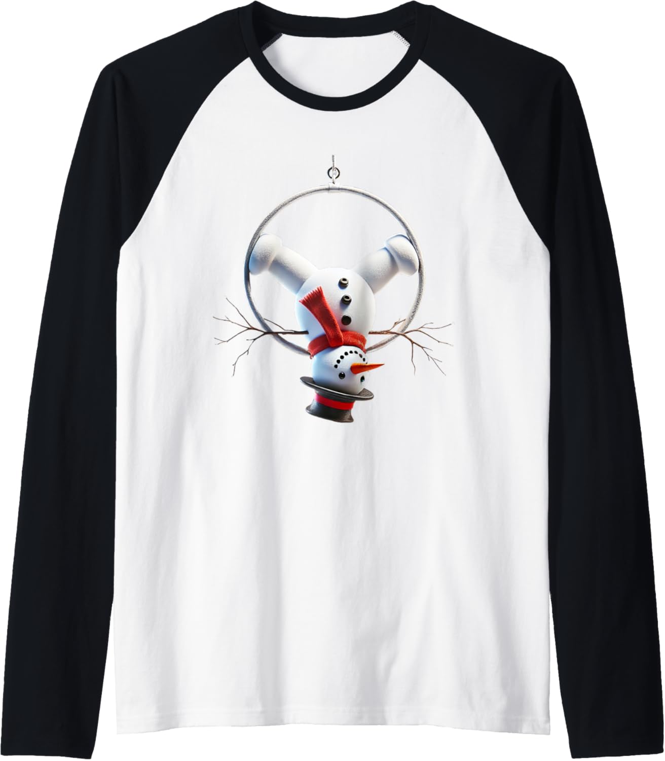 Aerial Christmas Snowman Performing on the aerial hoop lyra Raglan Baseball Tee