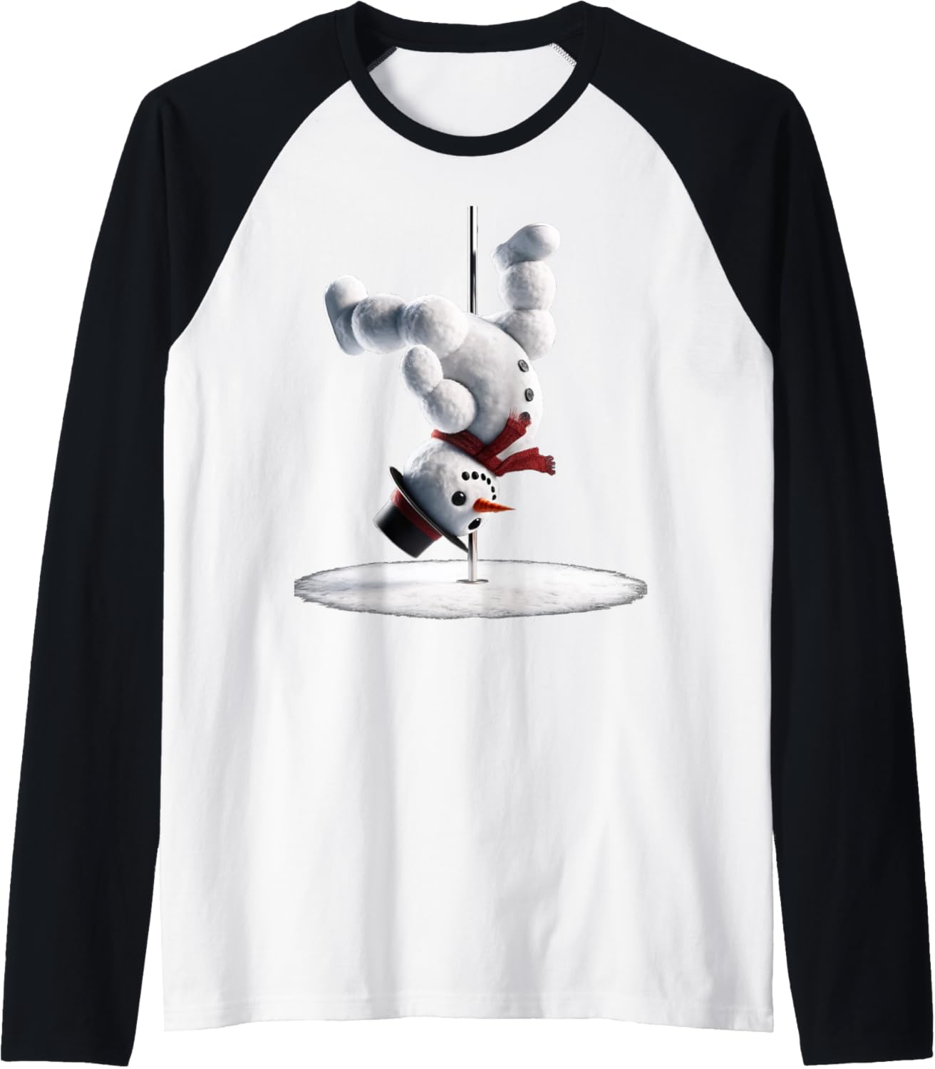 Aerial Christmas Snowman Performing on the dance pole Raglan Baseball Tee