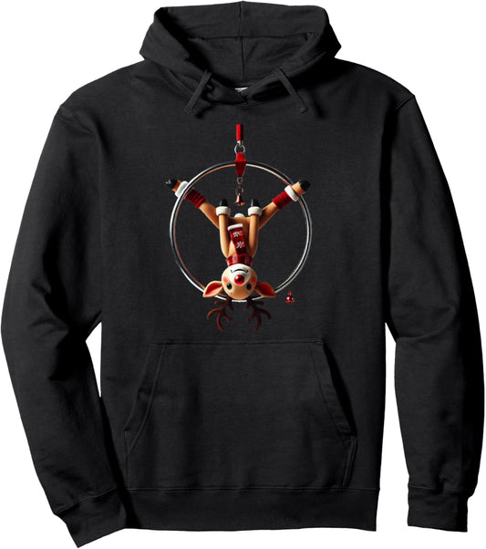 Aerial Hoop Christmas Reindeer Performing Lyra Pullover Hoodie