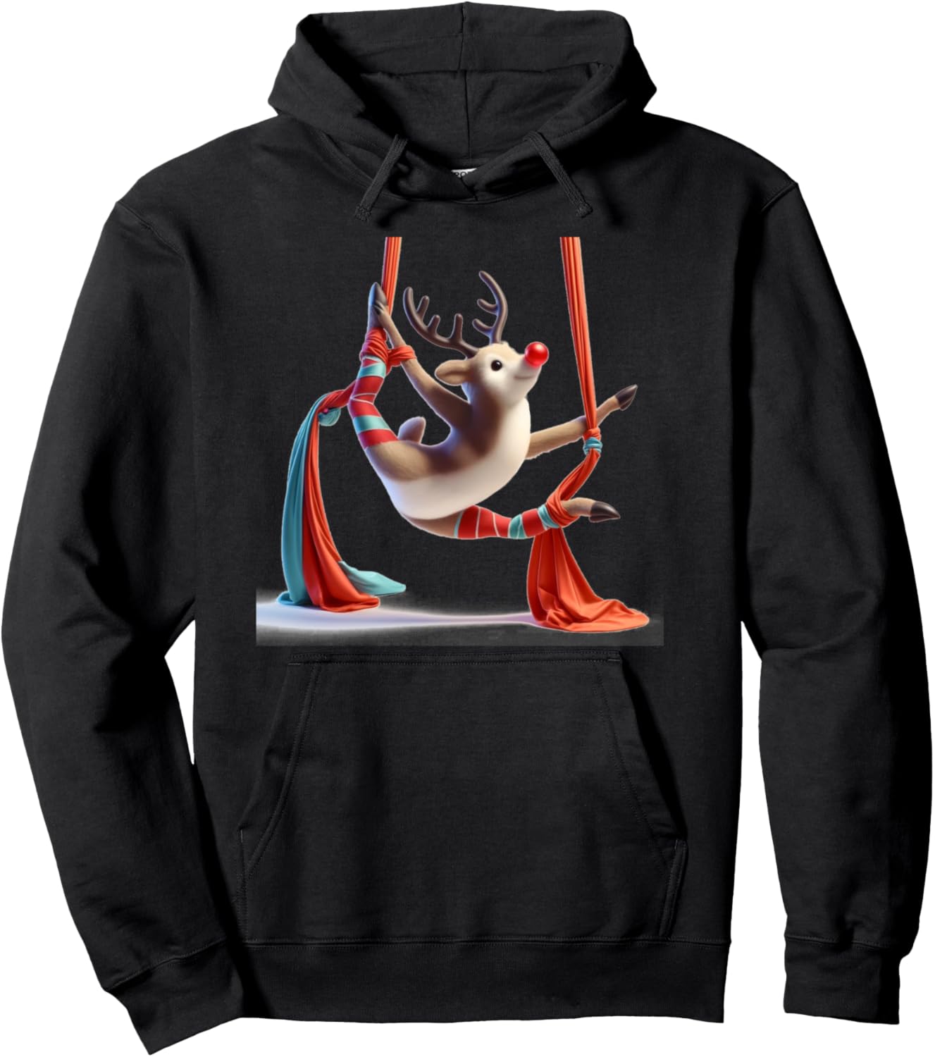 Aerial Christmas Reindeer Performing SIlks Pullover Hoodie