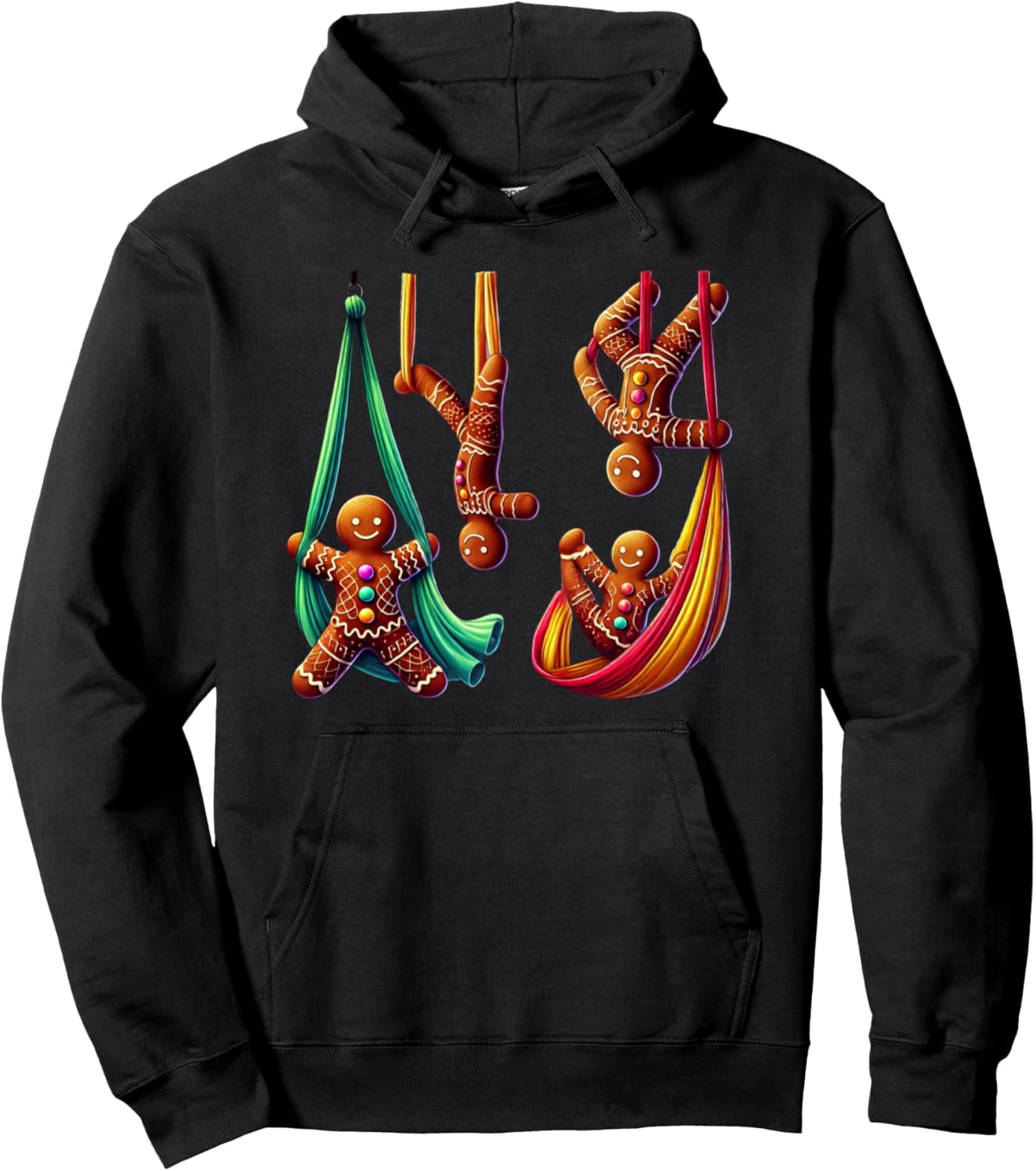 Aerial Christmas Gingerbread Man Performing SIlks Pullover Hoodie
