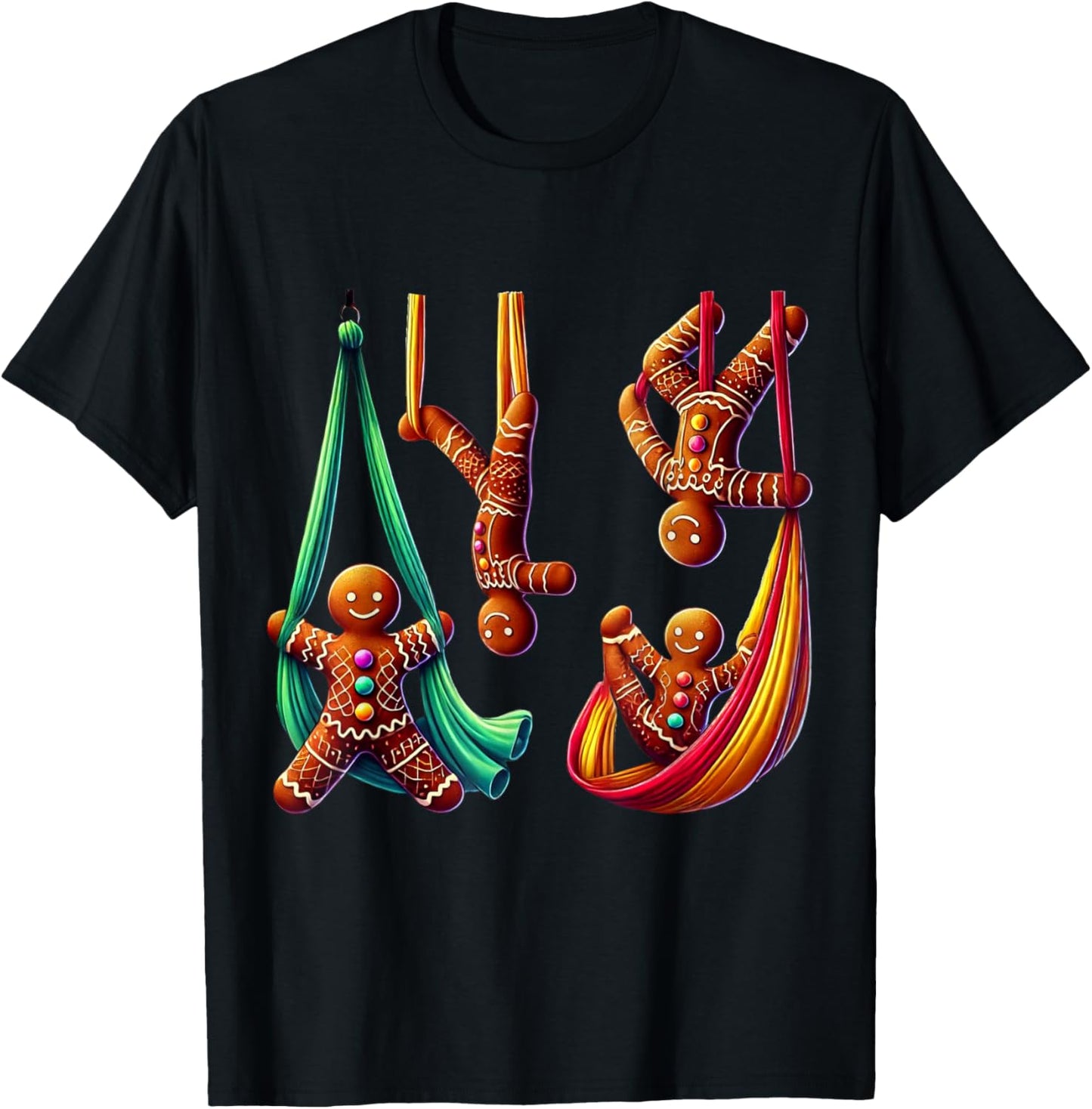 Aerial Christmas Gingerbread Man Performing SIlks T-Shirt