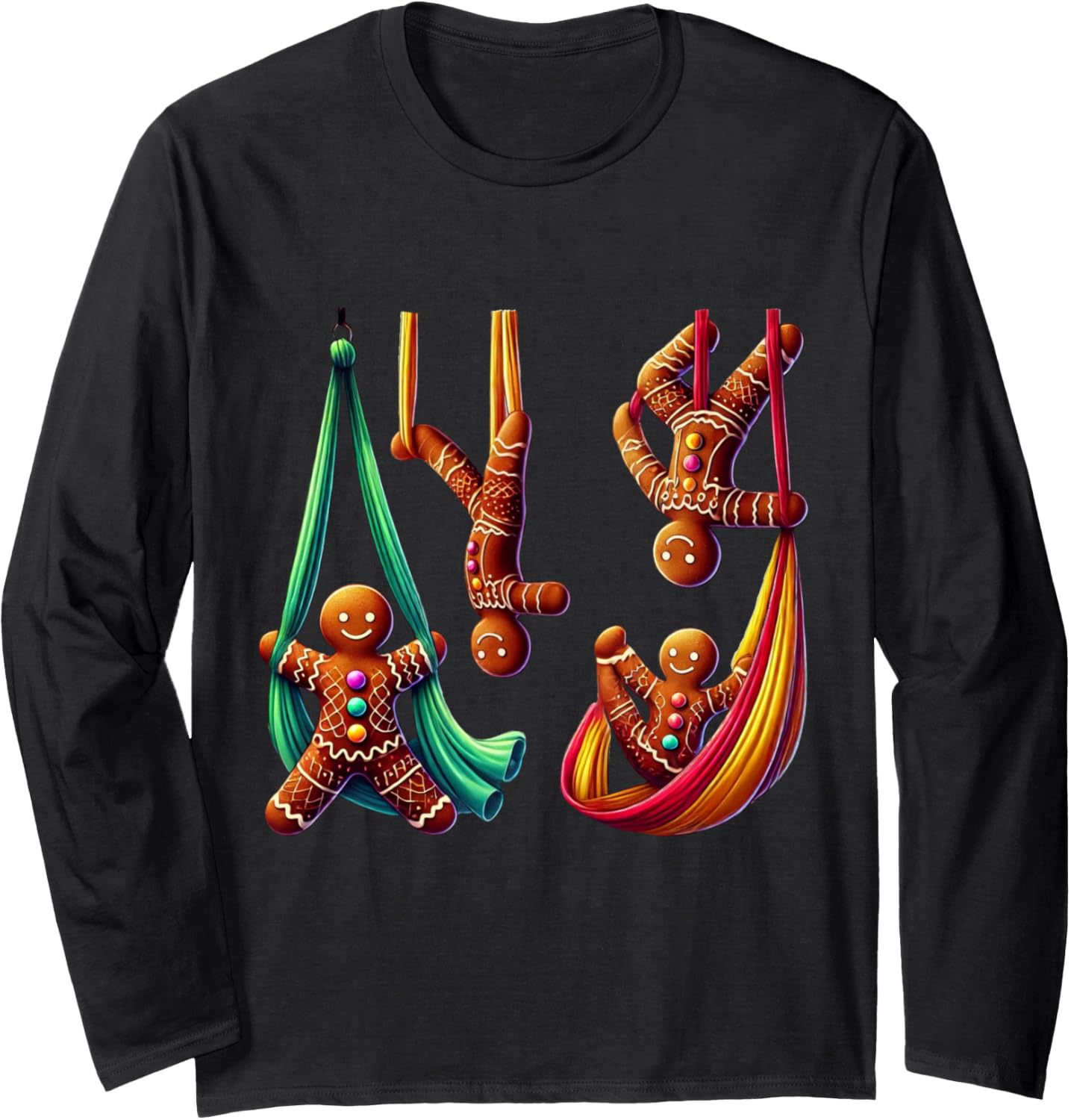 Aerial Christmas Gingerbread Man Performing SIlks Long Sleeve T-Shirt