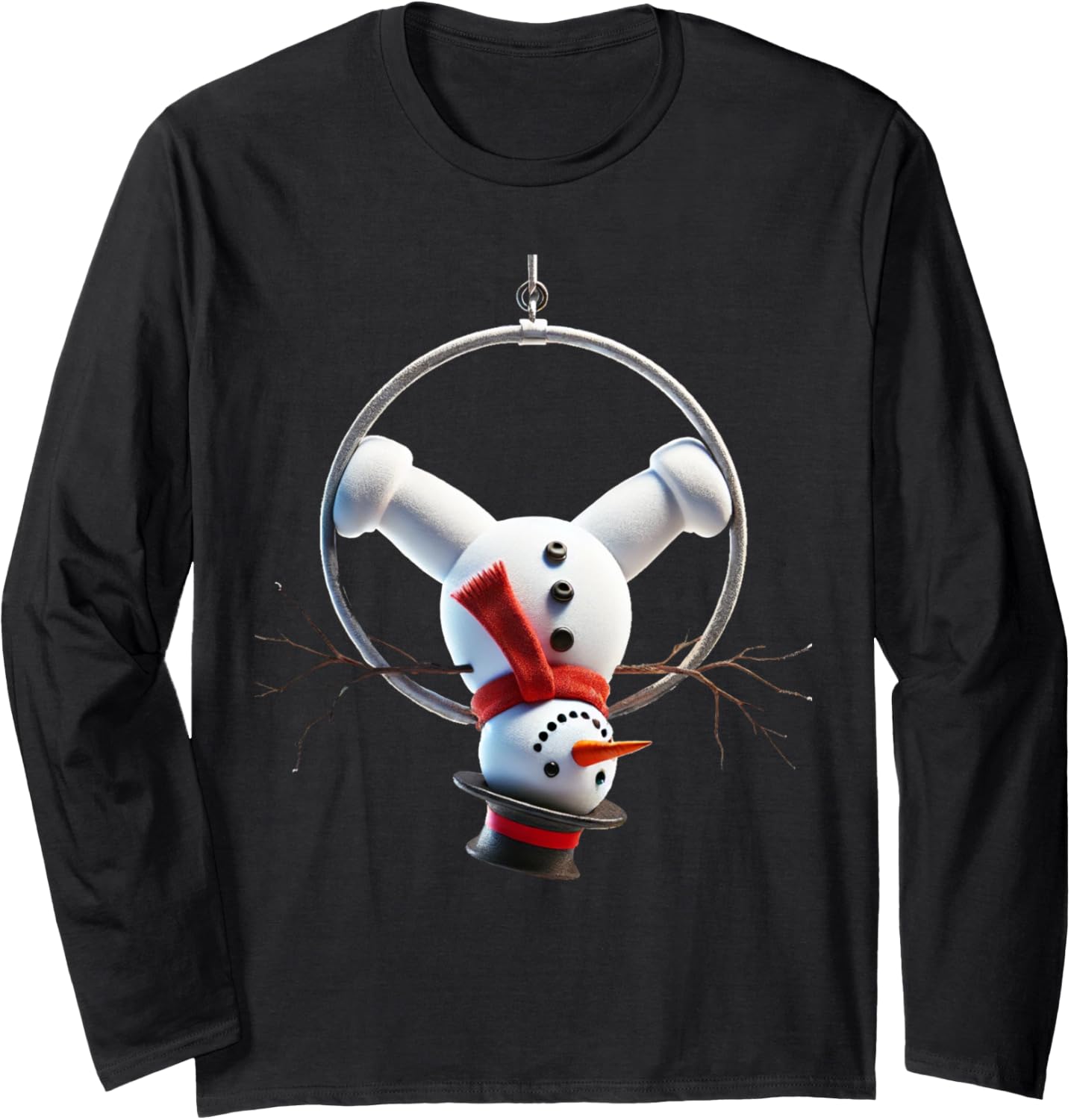 Aerial Christmas Snowman Performing on the aerial hoop lyra Long Sleeve T-Shirt