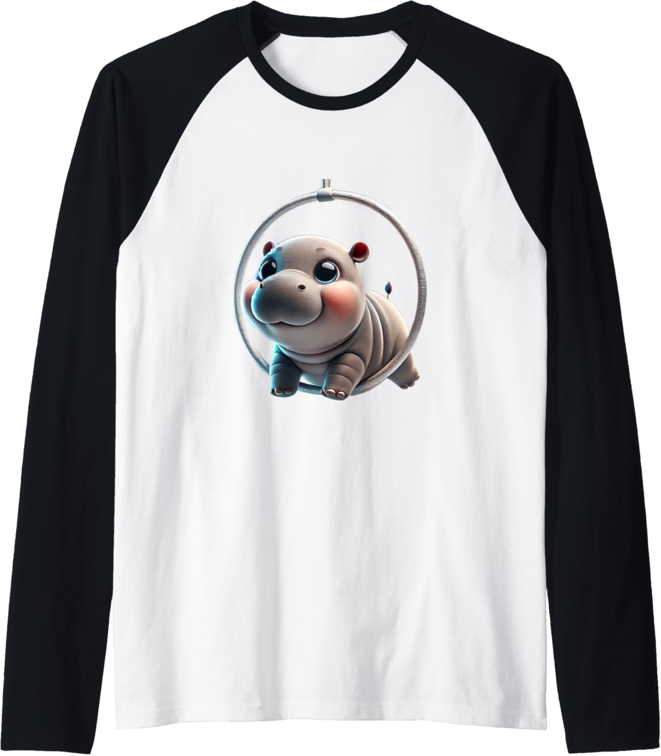 Aerial Lyra Hoop Performing Hippo Raglan Baseball Tee