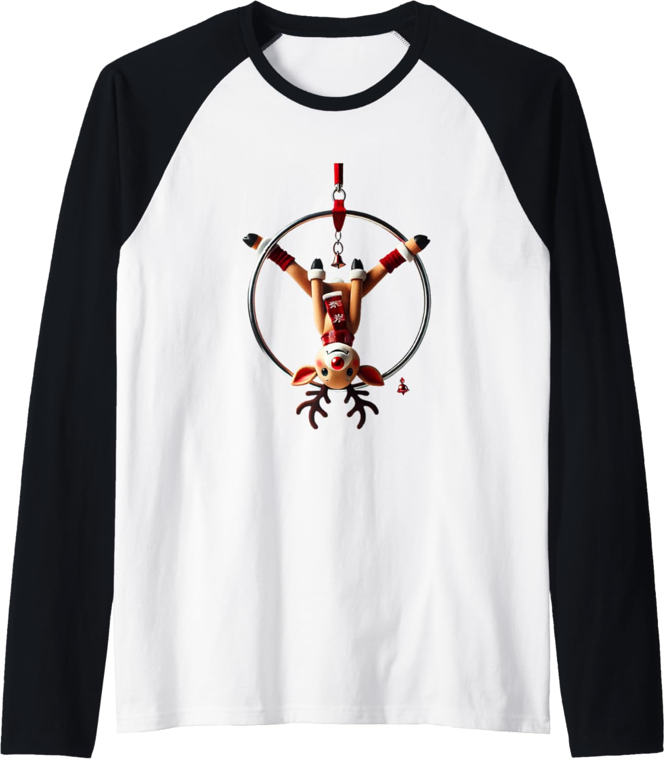 Aerial Hoop Christmas Reindeer Performing Lyra Raglan Baseball Tee